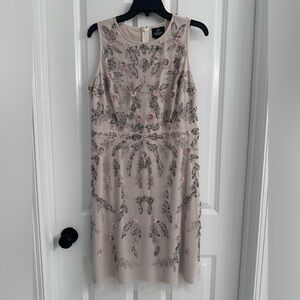 Adrianna Papell Cream and Pink Embellished Dress